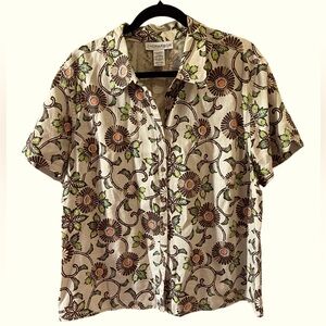 Women’s Sag harbor beige with brown and orange short sleeve button up XL